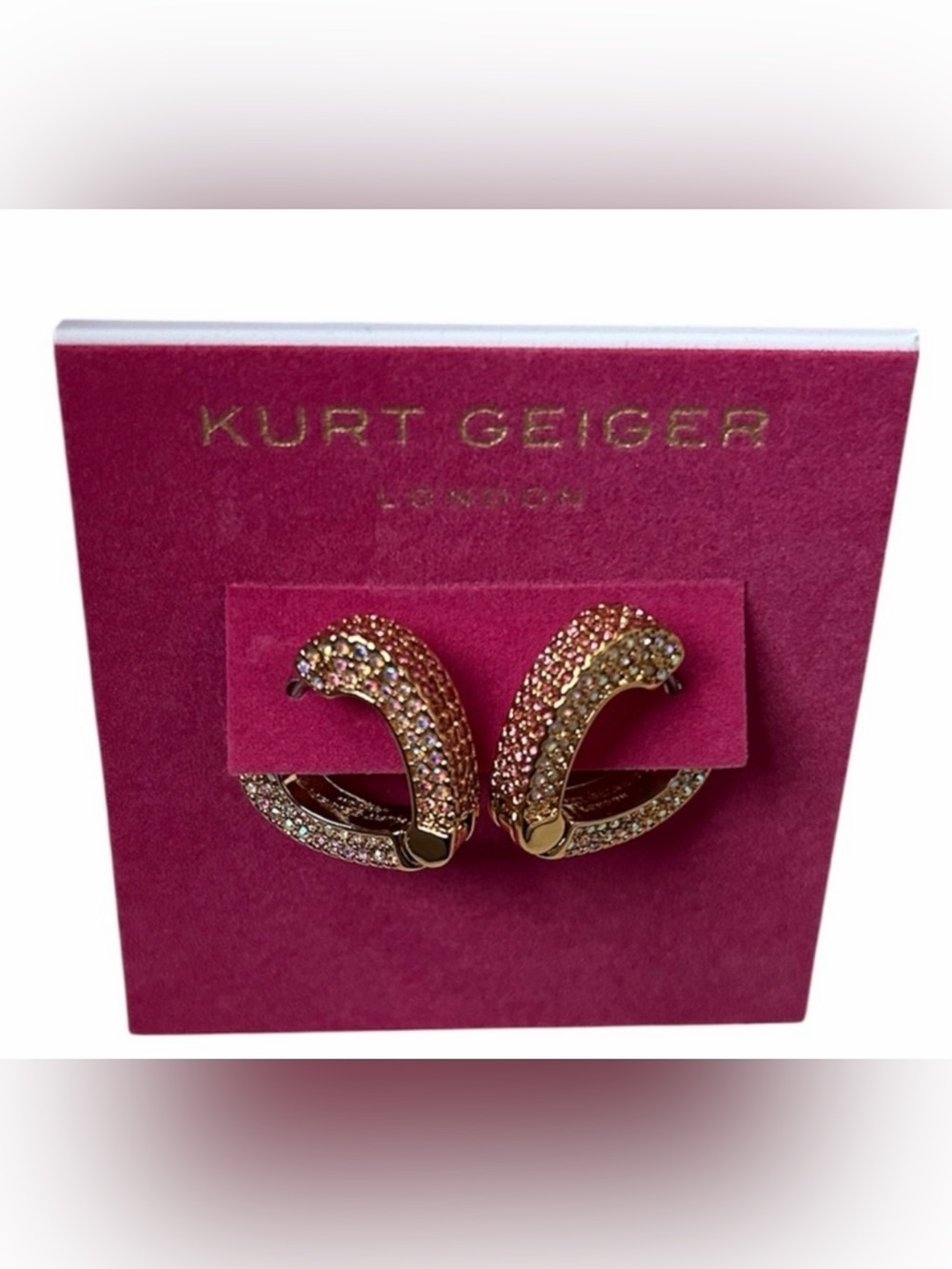 Kurt Geiger Pave Heart Huggie Hoop Earrings NWT
